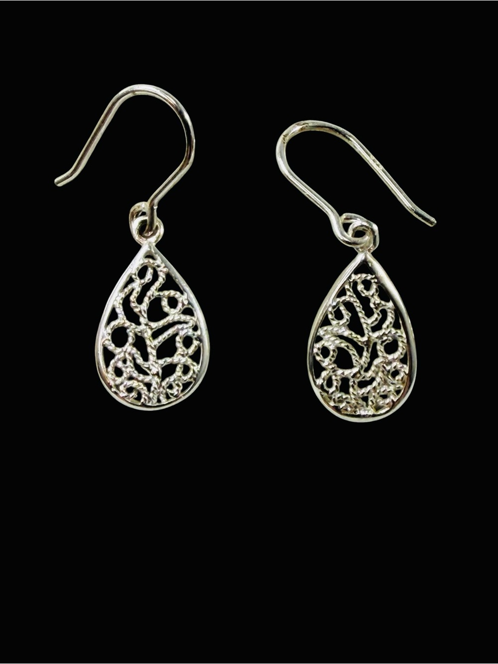 Sunstone Imports Sterling Silver 925 Filigree Teardrop Dangle Wire Hook Earrings